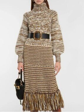 Etro Marina tassel-trim wool-blend knitted Midi Dress, Fringes, NWT, MSRP $3278